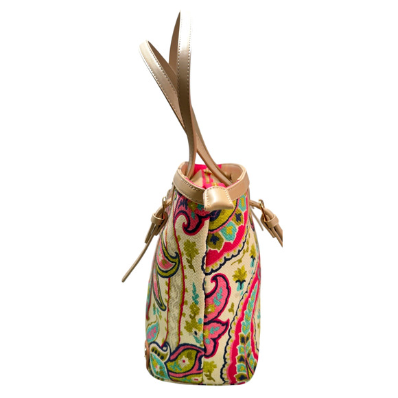 Spartina 449 Daufuskie Island Paisley Linen Tote Bag Purse w/ New Leather Straps - Picture 4 of 9